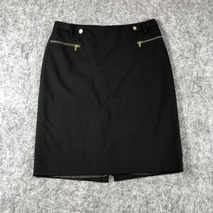 Calvin Klein Skirt Womens 8 Black Pencil Lined Zip Pockets Stretch Workwear